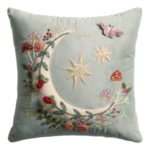 Embroidered Moon Throw Pillow in Slate Blue Velvet – World Market