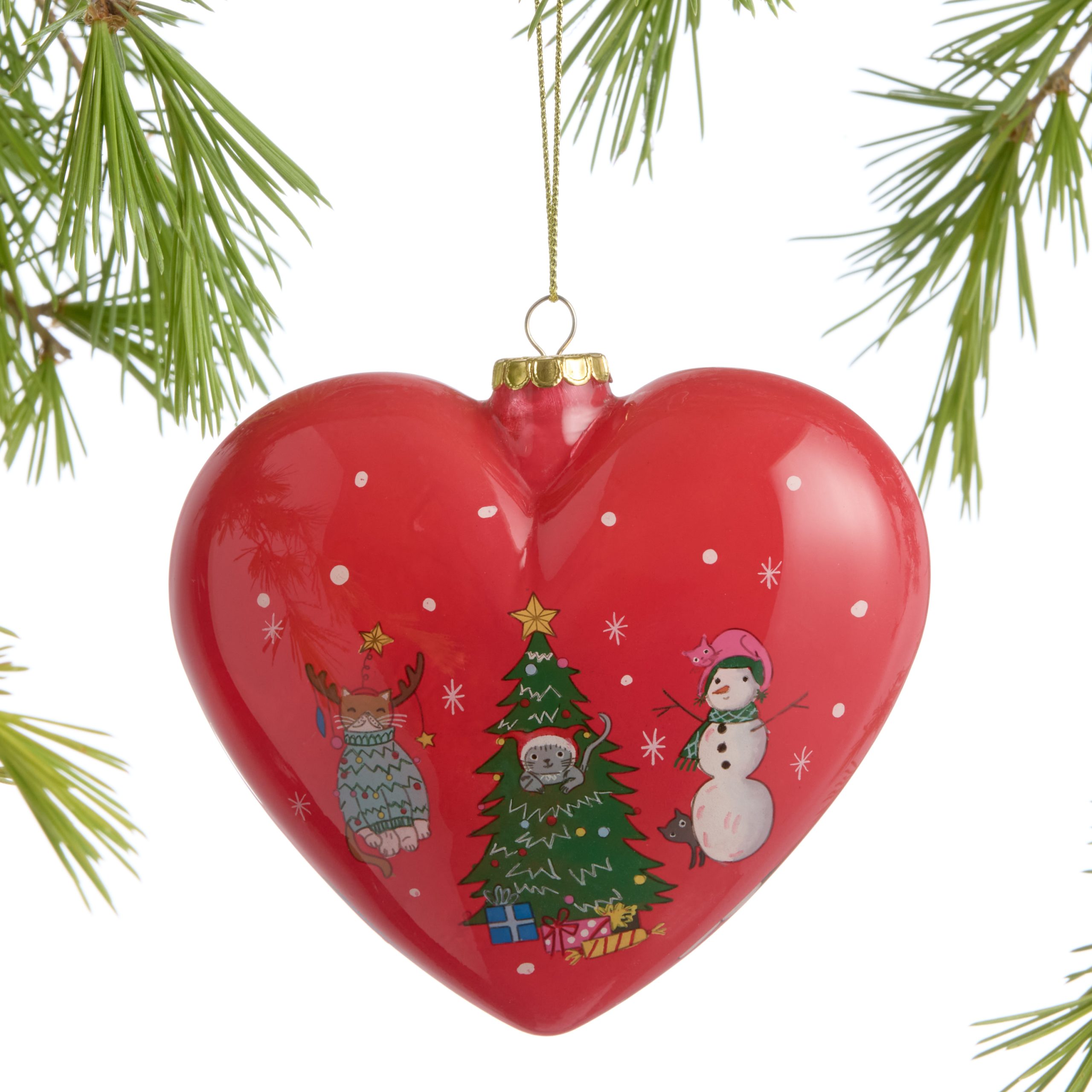 Li Bien Basic 2024 Glass Coronary heart Decoration – Christmas Cats from World Market