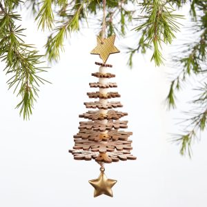 Star-Embellished Gold Wooden Snowflake Tree Decoration – World Market