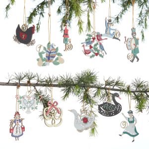 World Market 12-Pack Boxed Ornaments: Laser-Minimize Picket Decorations for the 12 Days of Christmas