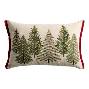 World Market Lumbar Pillow with Crimson and Inexperienced Beaded Tree Design